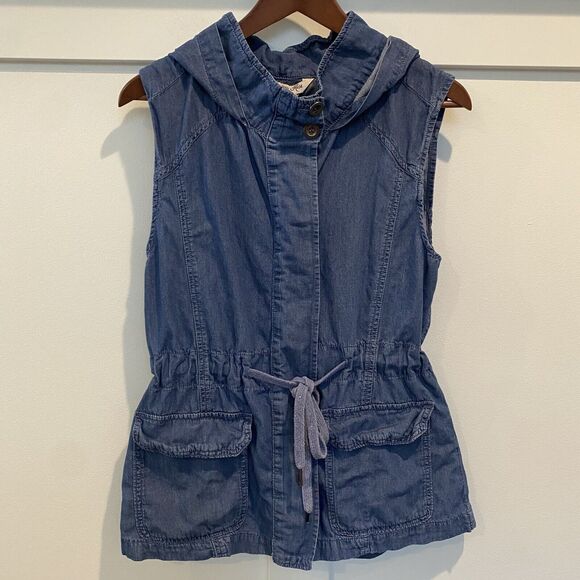 Indigo Rein Jackets & Blazers - Indigo Rein Vest Women's Medium M Blue Hoodie Chambray‎ Drawstring Y2K Style
